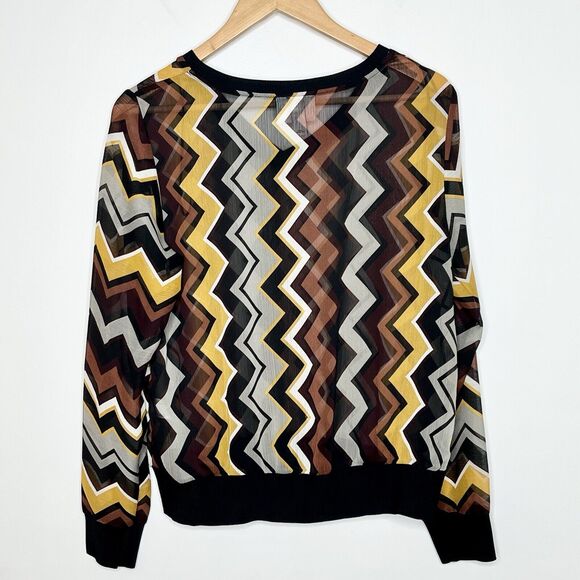 Missoni for Target Chevron Zigzag Sheer Long Sleeve Top Brown Black Womens M - Picture 6 of 6